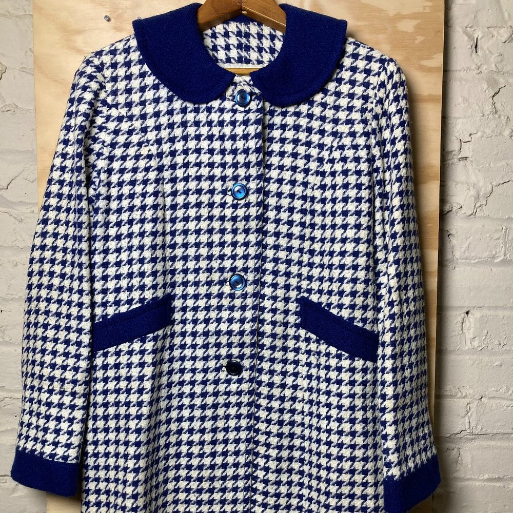 Vintage Handmade Blue Houndstooth Coat